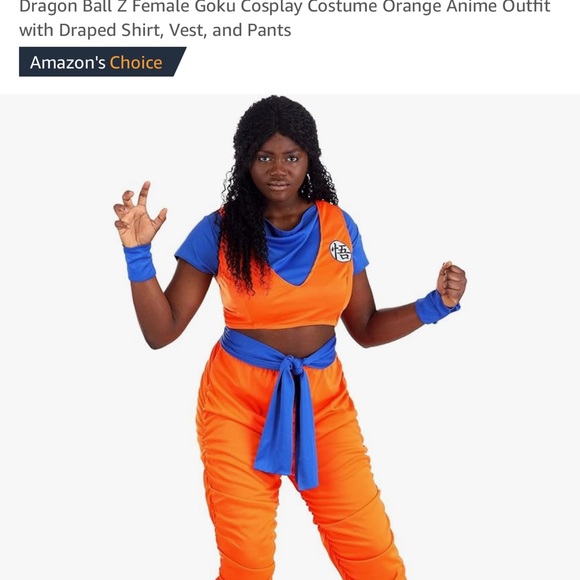 Dragon Ball Z Female Goku Cosplay Orange Anime Costume Draped Shirt, Vest,Pants - Picture 1 of 4